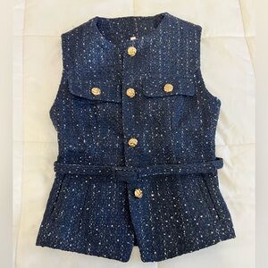 Navy Tweed Vest with Gold Buttons